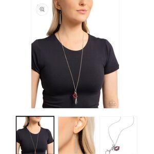 Paparazzi Jewelry Read My Lips Rhinestone Lanyard Silver Red Business Work New